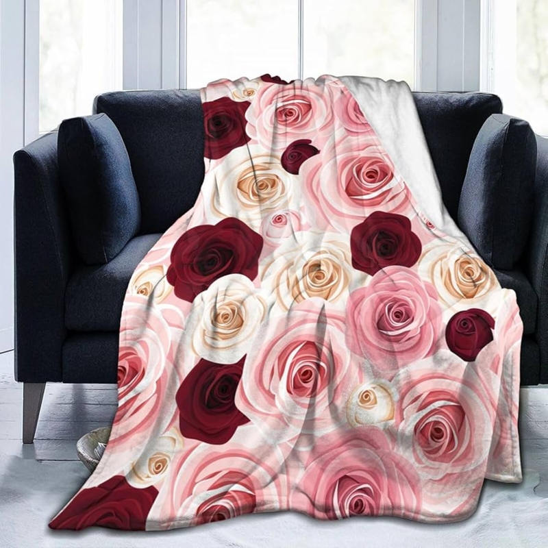 Burgundy Rose Throw Blanket, Plush Large Scale Floral Print