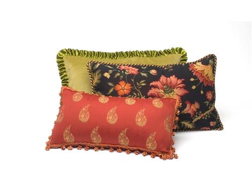 Burgundy Velvet-Like Lumbar Pillow with Flanged Edge