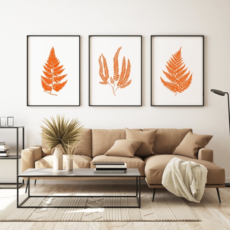Burnt Orange Fern Wall Art Set of 2 Botanical Prints Framed