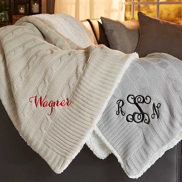 Cable Knit Throw Blanket Cream Personalized Monogrammed Blanket
