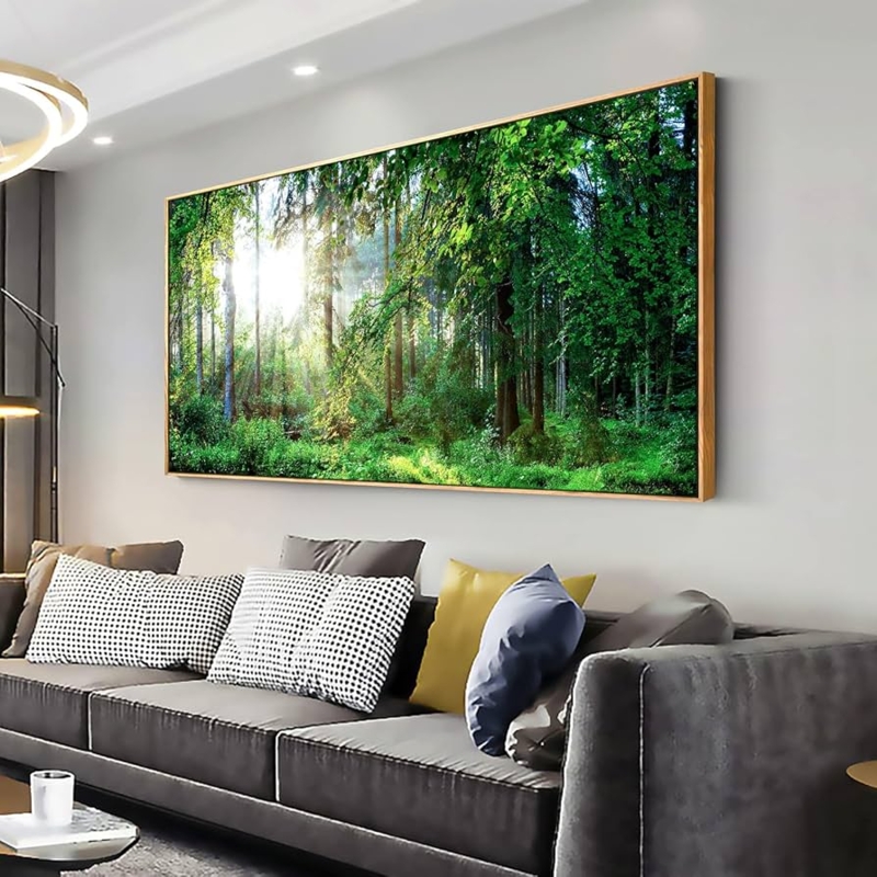 Canvas Wall Art Oversized Forest Scene with Sunbeams Biophilic Design