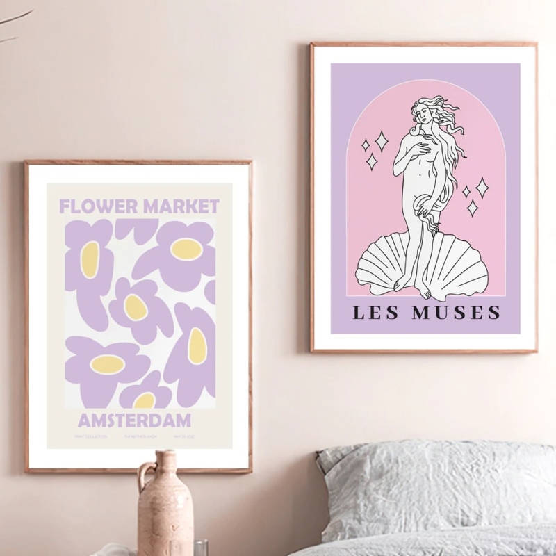 Canvas Wall Art Set Pastel Aesthetic Vaporwave Motifs Unframed