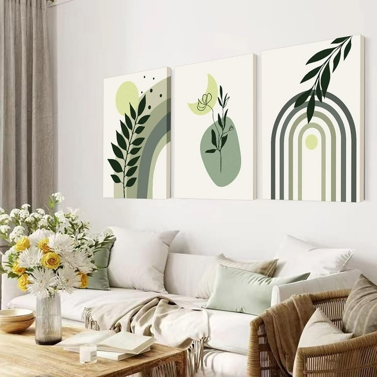 Canvas Wall Art Set Sage Green Minimalist Boho Aesthetic Geometric