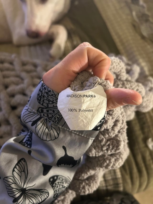 Care Label on Polyester Upholstery Fabric with Boucle Texture