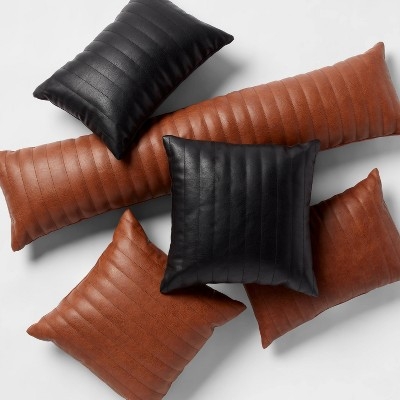 Channel Stitch Pillow Set: Faux Leather, Ribbed Surface, Rustic Decor
