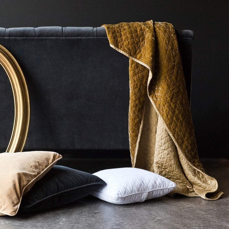Charcoal Grey Diamond Quilted Throw Blanket with Raw-Edge Flange