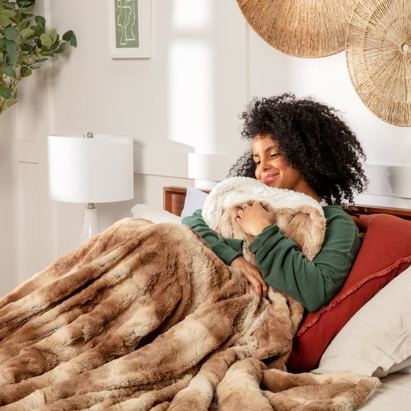 Chocolate Brown High Pile Faux Fur Throw Blanket with Dense Fibers