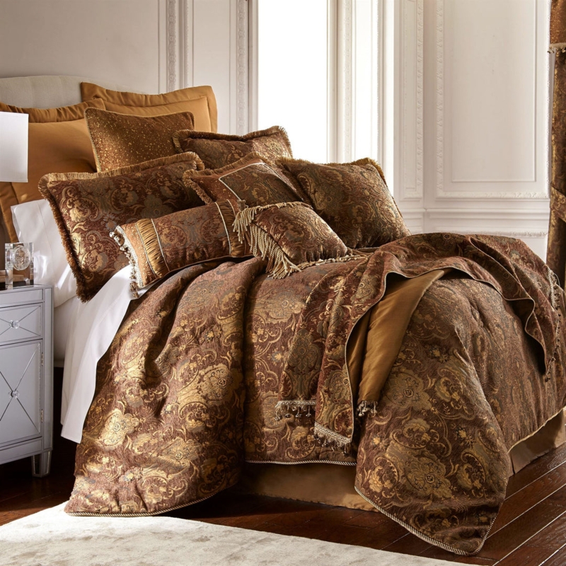 Chocolate & Gold Set: Metallic Embroidery for Luxury Traditional Bedding Ideas