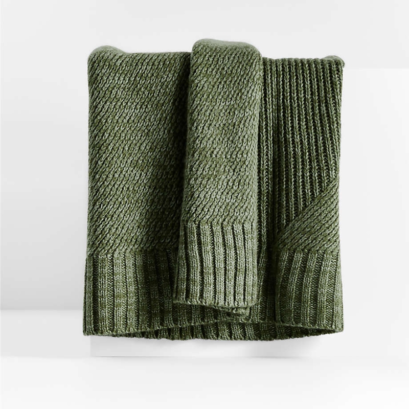 Chunky Knit Throw Blanket Verte Green Sweater Weave Ribbed Edge