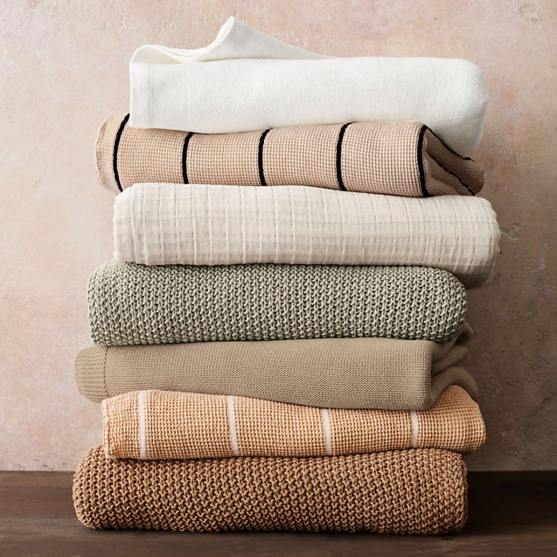 Chunky Throw Blanket Camel Brown Hand Knit Cotton Like Modern Organic