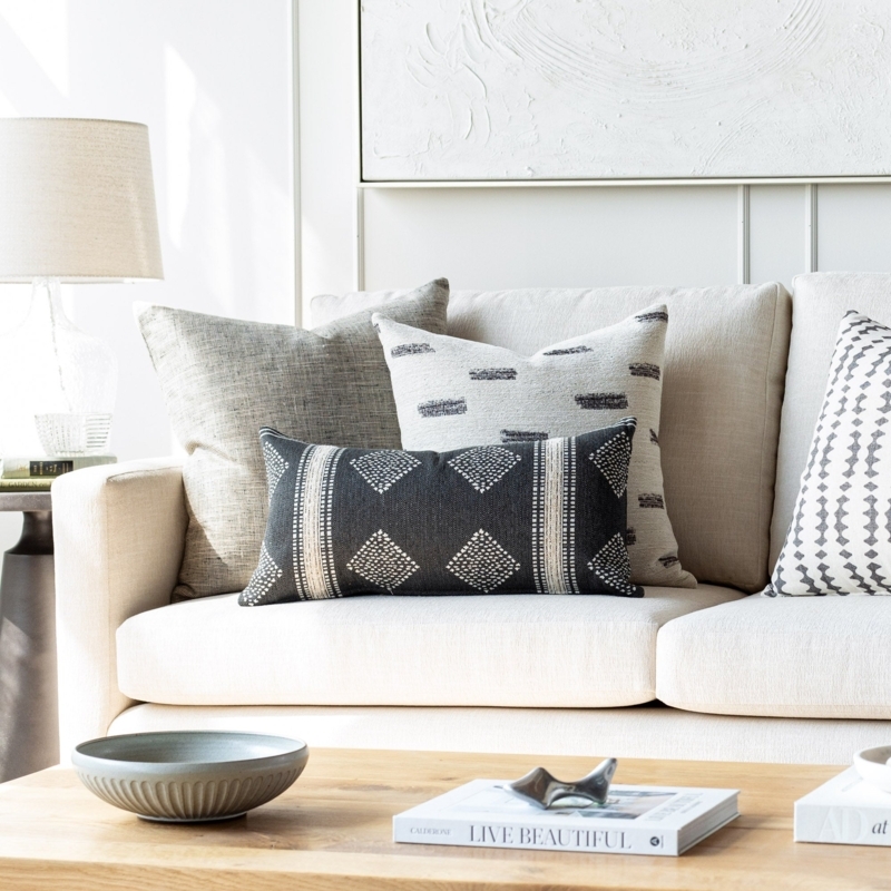 Chunky Woven Graphite Lumbar Pillow Transitional Style