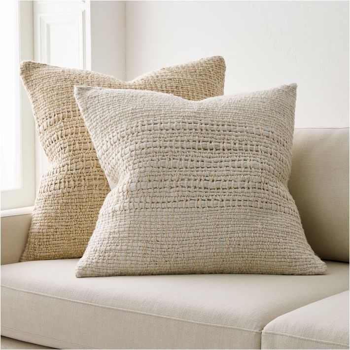 Chunky Woven Throw Pillow Cover Natural Ivory Basketweave Texture Boho
