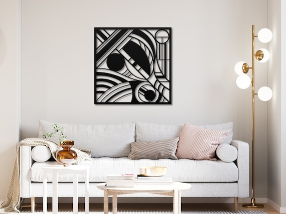 Circular Wall Sculpture Set of 3: Black Geometric Lines