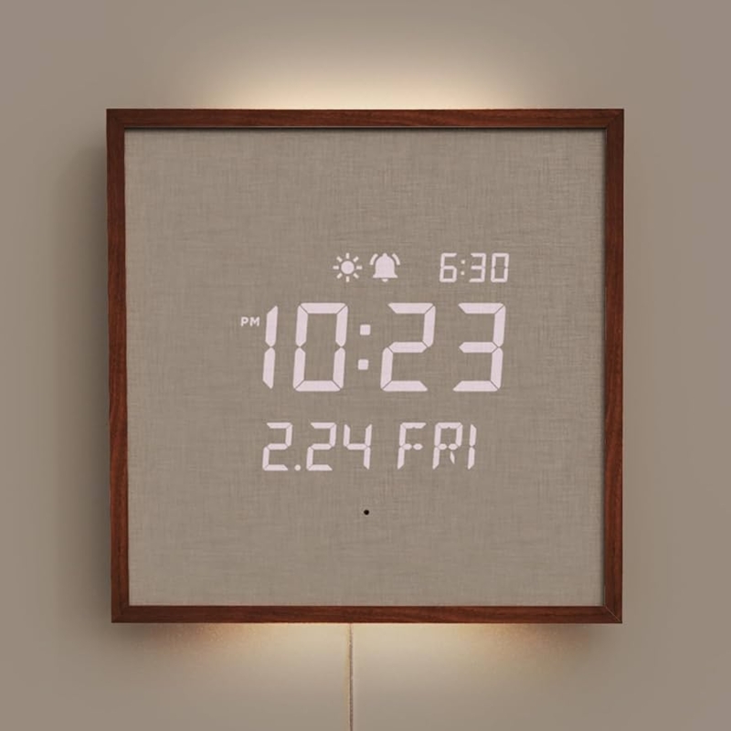 Circular Wood Digital Wall Clock with Backlit Nightlight