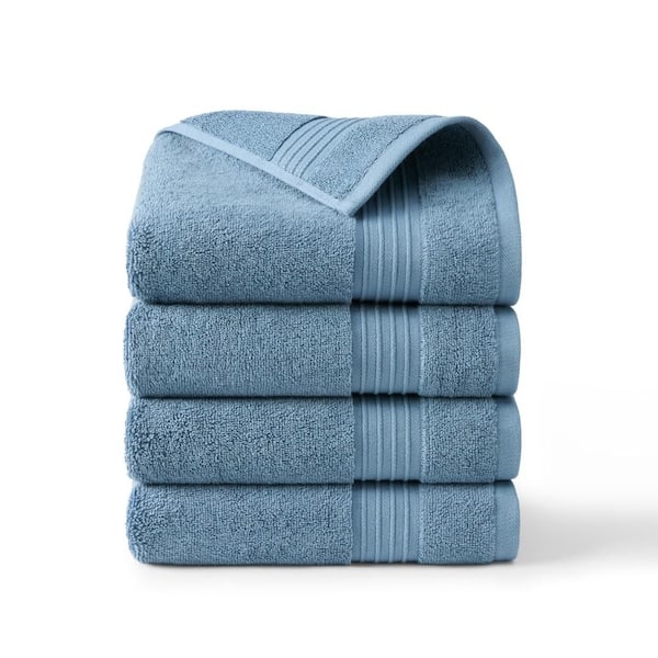 Classic Blue Hand Towels featuring Dobby Border and Plush Cotton