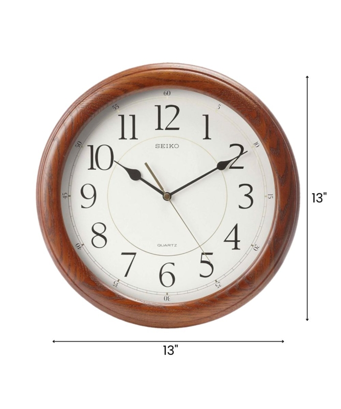 Classic Wall Clock, Brown Wood Frame, White Dial with Gold Second Hand