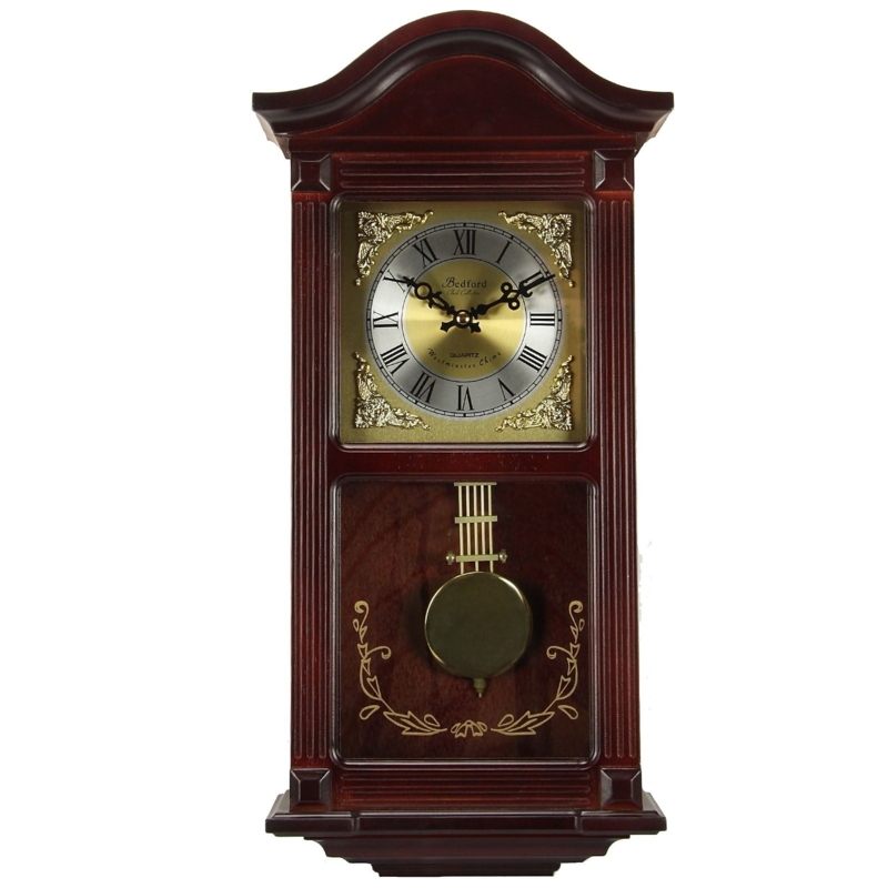 Classic Wall Clock with Mahogany Finish and Arched Pediment