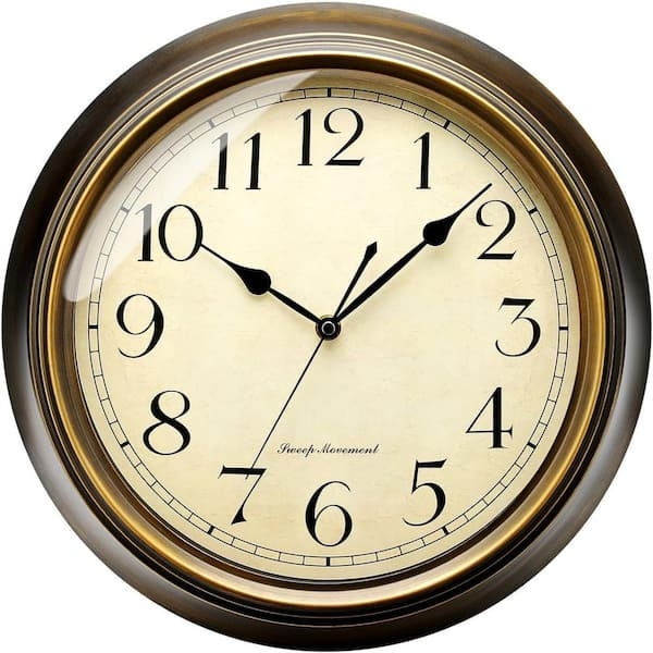 Classic Wall Clock Wood Toned Frame Matte Finish Vintage Brown Round