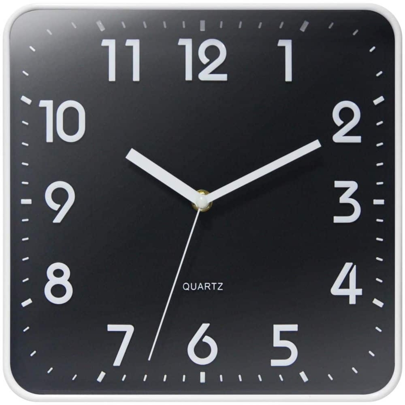 Clean Square Wall Clock Decor with White Face and Bold Numerals