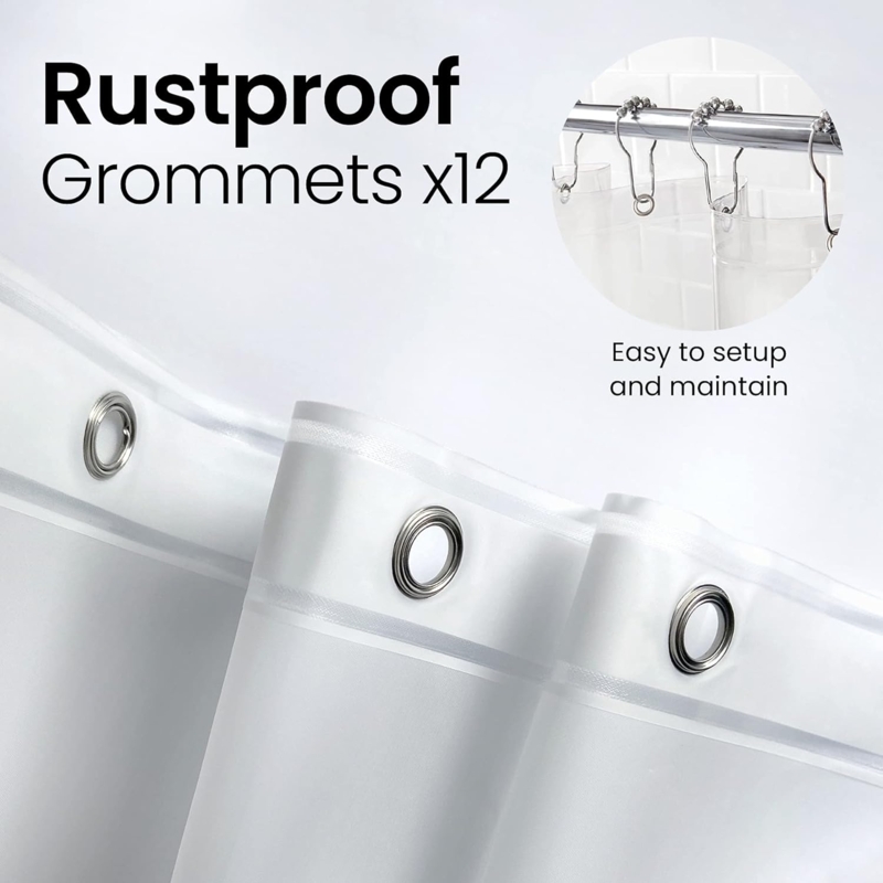 Clear Shower Curtain with Reinforced Grommets, Waterproof