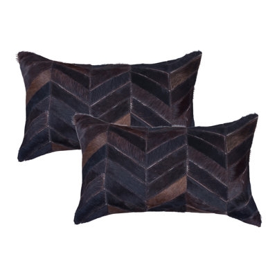 Cognac Leather-Like Lumbar Pillow with Vertical Seam Detail