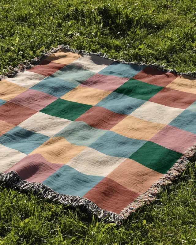 Colorful Checkered Woven Throw Blanket by Jubi Multicolor 100% Cotton   Jubi Rugs