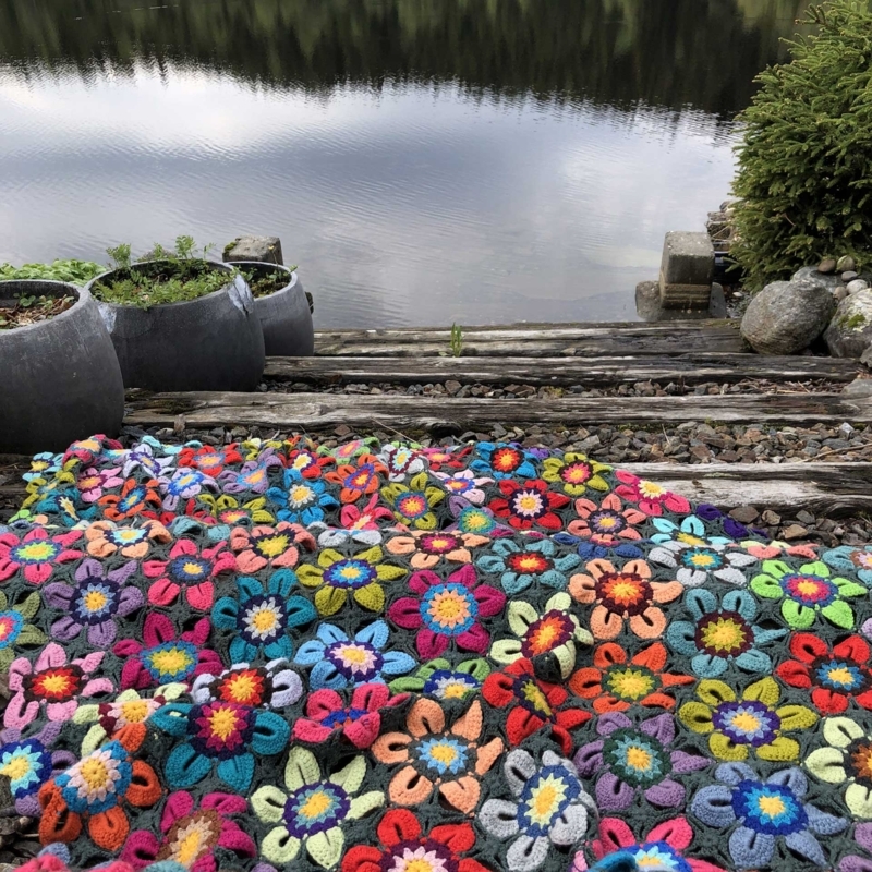 Colorful Crochet Throw Blanket, Hexagonal Floral Blocks
