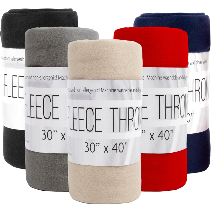 Colorful Throw Blanket Stack with Whipstitched Edges Fleece Bulk Set