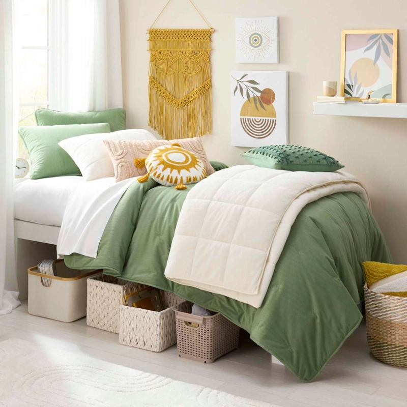 Comforter Forest Green Corduroy Tacked Tufting Ribbed Texture