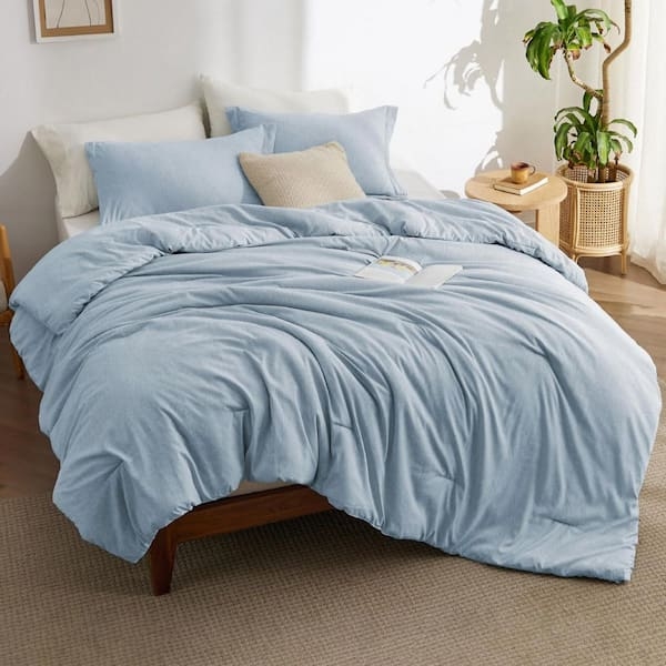 Comforter Light Blue Plush Folds Solid Minimalist Bedding Set