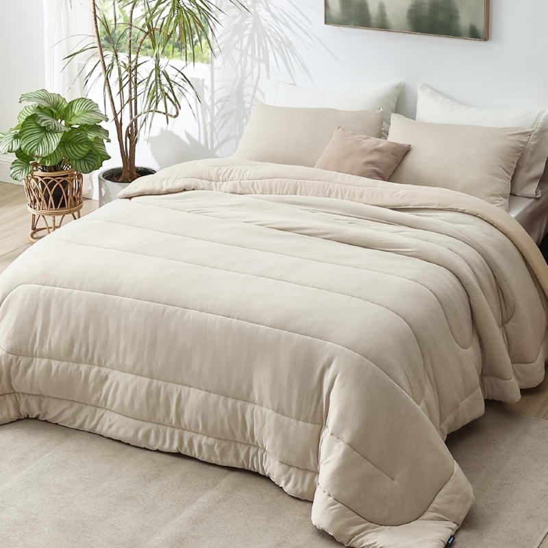 Comforter Linen Like Fabric Cream Quilted Modern Farmhouse