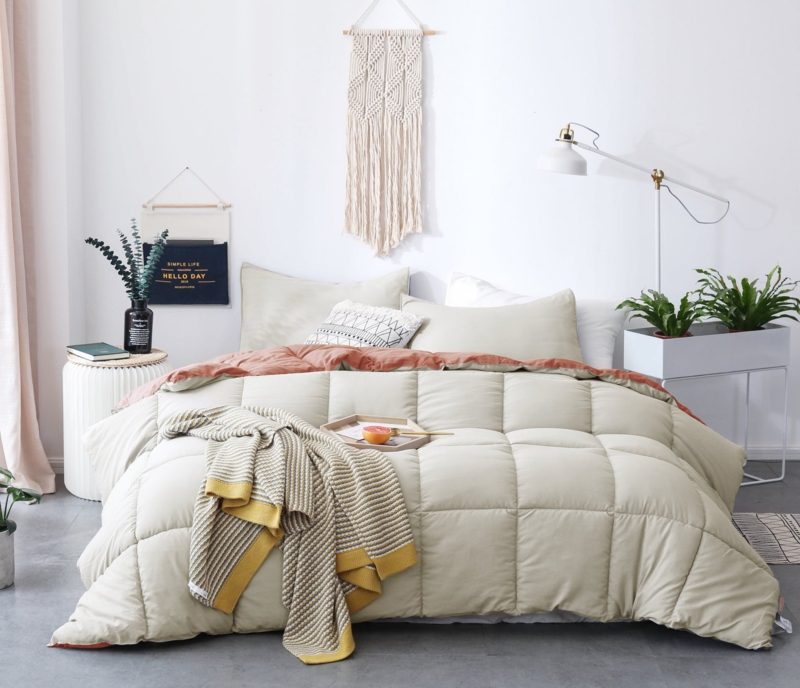 Comforter Reversible Rose Pink Beige Box Quilted Down Alternative
