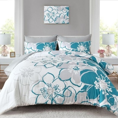 Comforter Set, 7-Piece Navy & Floral Print, Soft Microfiber.