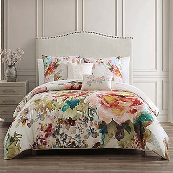 Comforter Set Antique Floral Motif Ivory Ground French Country Styling