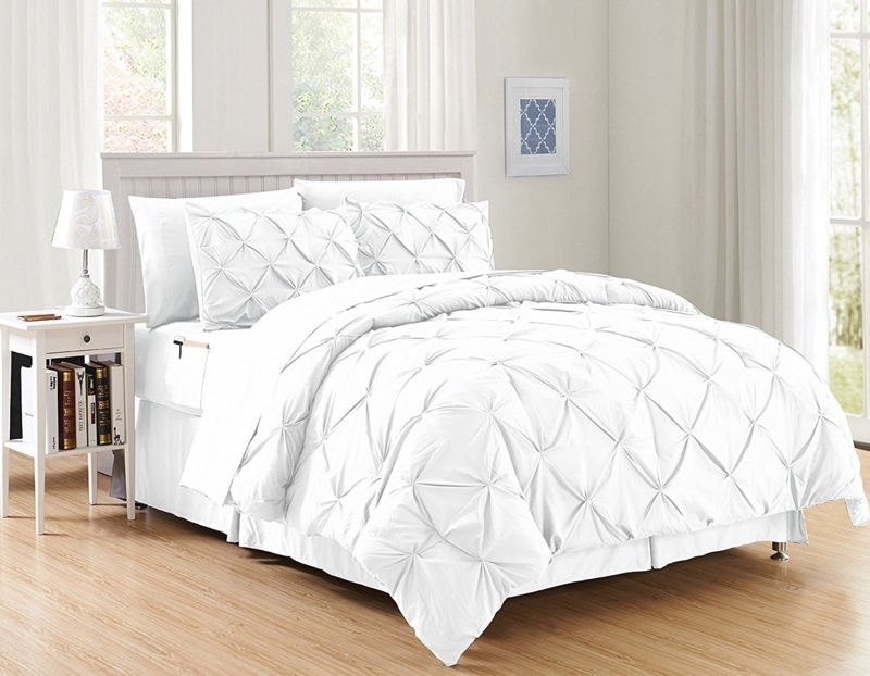 Comforter Set Aqua Blue Pleated Accents Embroidered Trellis Transitional