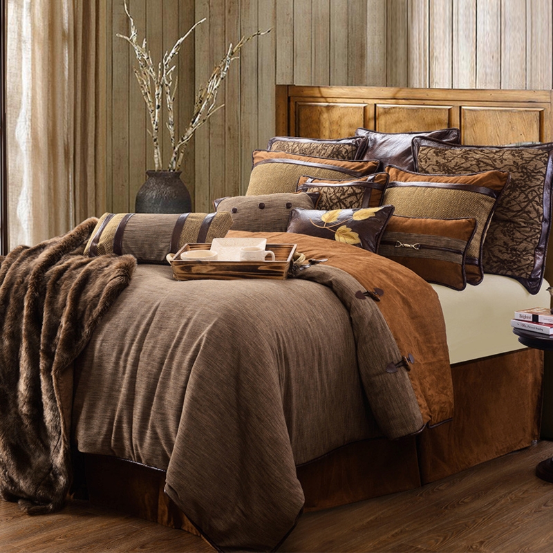 Comforter Set Bear And Tree Pattern Lodge Inspired Forest Green