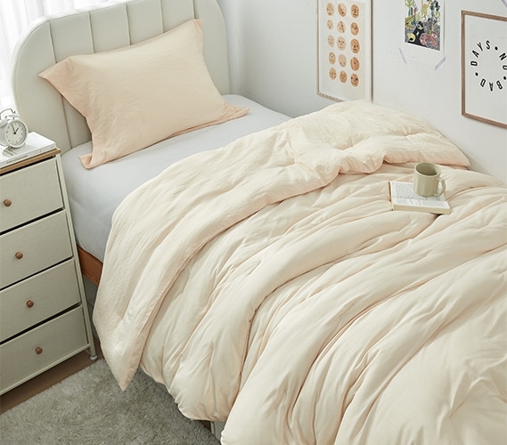Comforter Set Beige High Pile Shaggy Texture Boho Plush Bedding