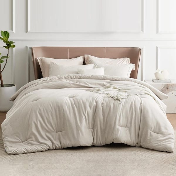 Comforter Set Beige Waffle Weave Textured Neutral Bedding