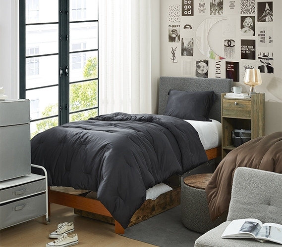 Comforter Set Black Shaggy Texture High Loft Plush