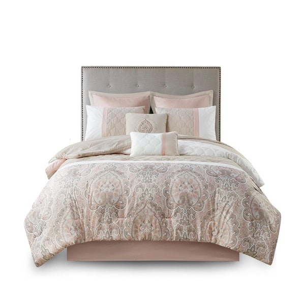 Comforter Set Blush Pink Diamond Quilted 8-Piece Set