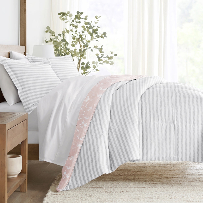 Comforter Set Blush Pink Pressed Flower Botanical Reversible Shabby Chic