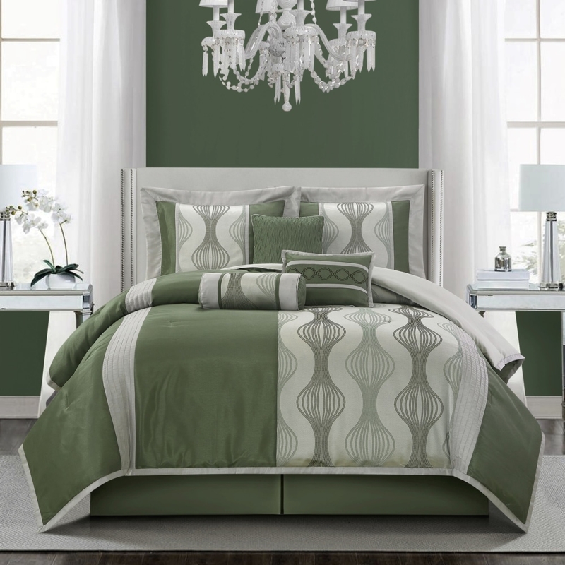 Comforter Set Bold Geometric Diamonds Emerald Green Color Block