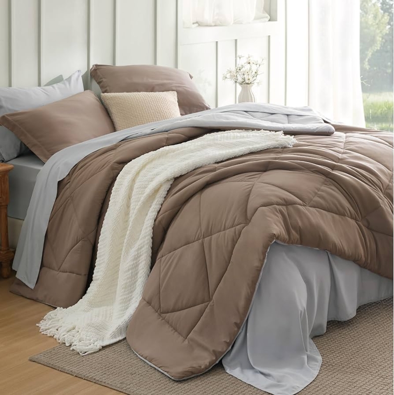 Comforter Set Box Stitched Reversible Minimalist Bedroom Decor