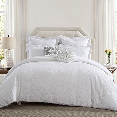 Comforter Set Bright White Matelasse Texture Coastal Minimalist