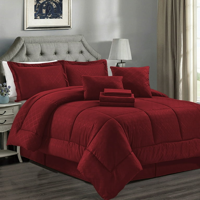 Comforter Set Burgundy Pleated, Ten Piece Bedding
