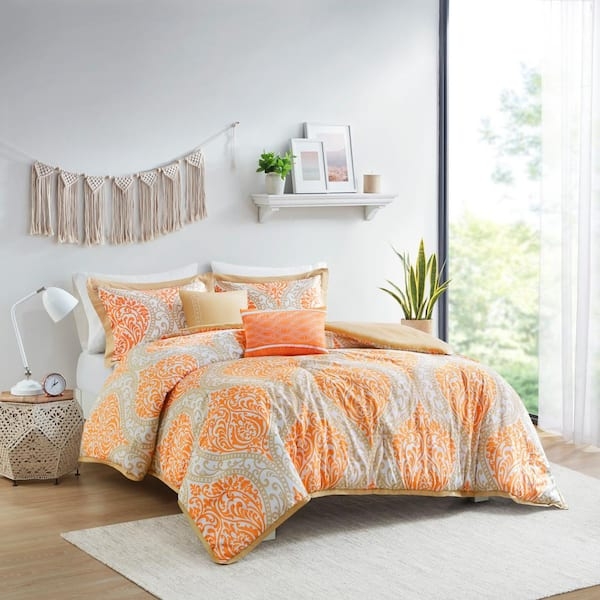 Comforter Set Burnt Orange Large Scale Medallion Motif Boho Chic