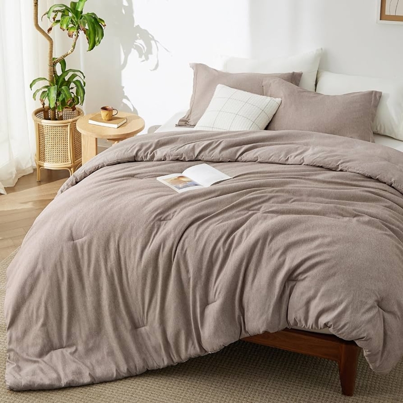 Comforter Set Cationic Dyed Heathered Texture Khaki Serene Bed Ensemble