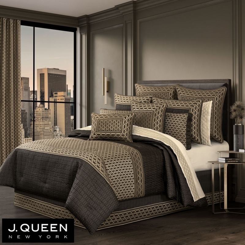 Comforter Set Champagne Bronze Jacquard Scroll Glam