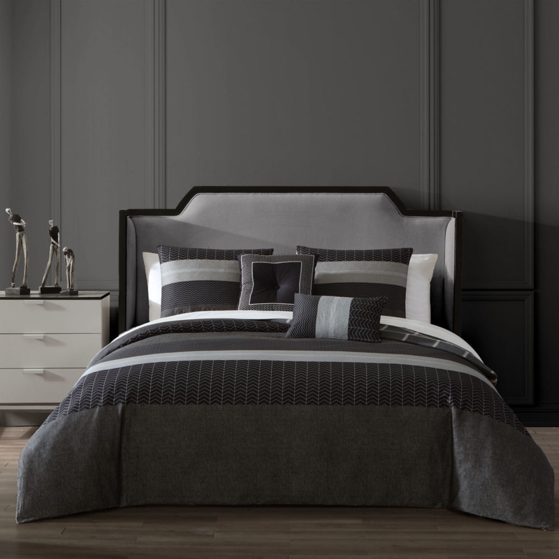 Comforter Set Charcoal Grey Abstract Jacquard Woven