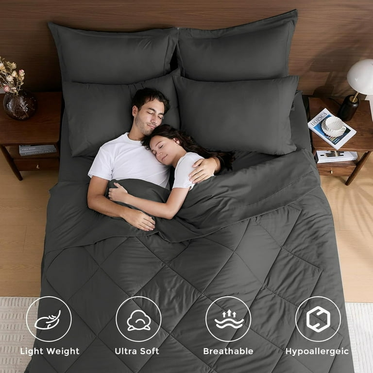 Comforter Set Charcoal Grey Palette Box Stitch Quilting Contemporary